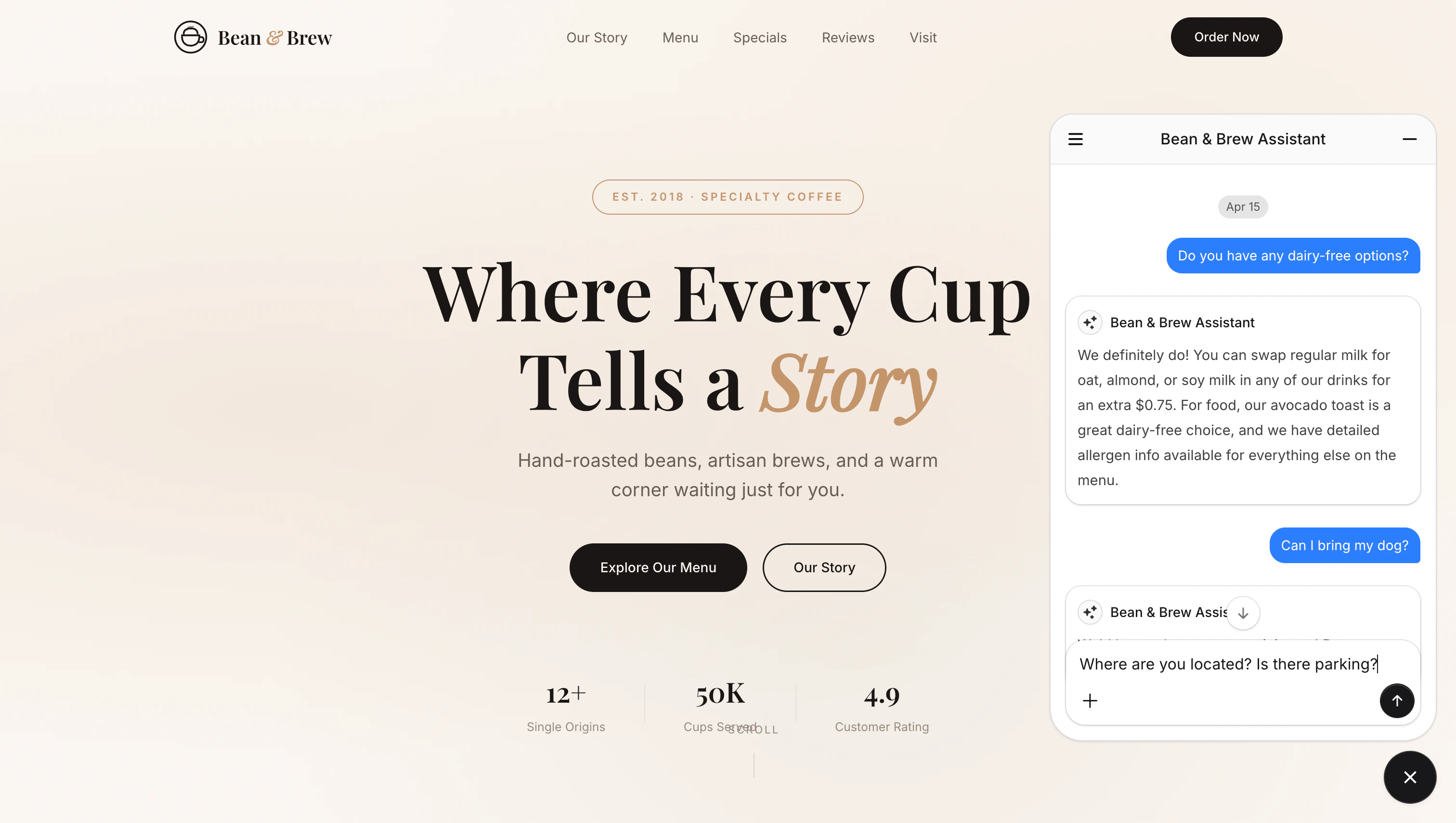 Customer chatting with the web widget