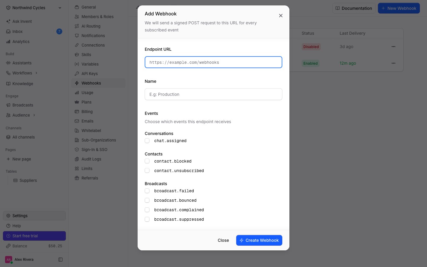 Add a webhook endpoint