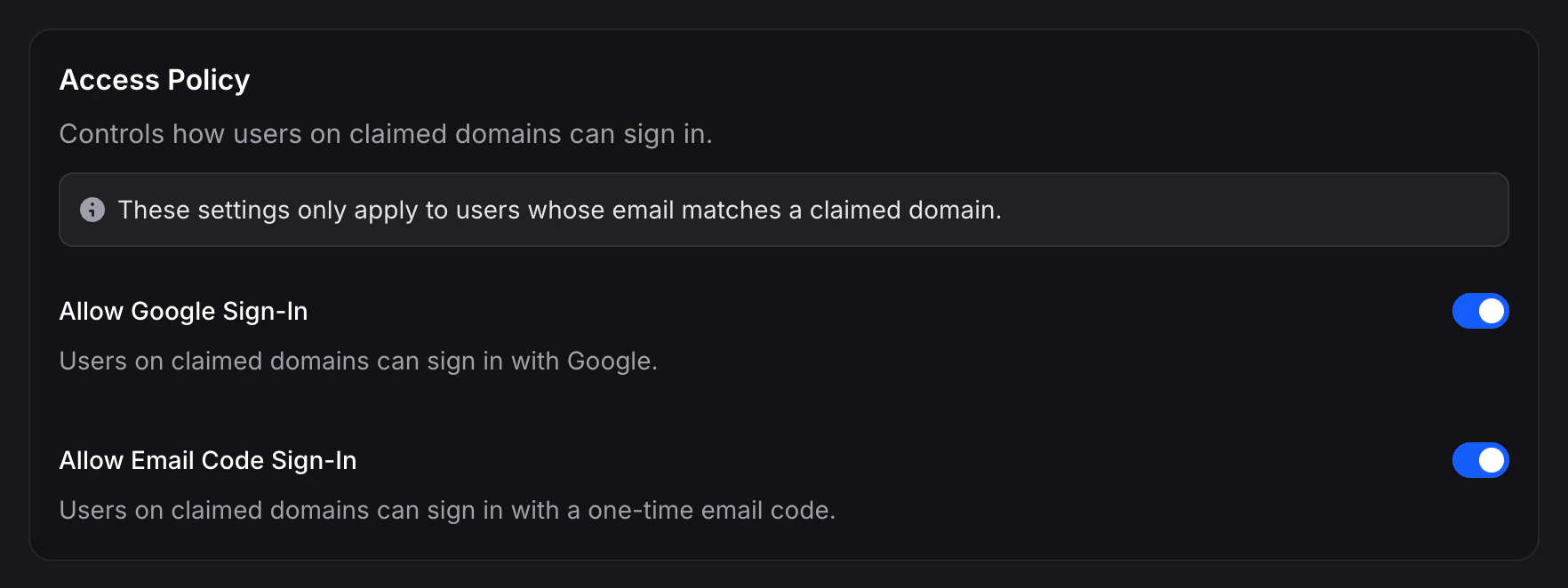 SSO access policy form