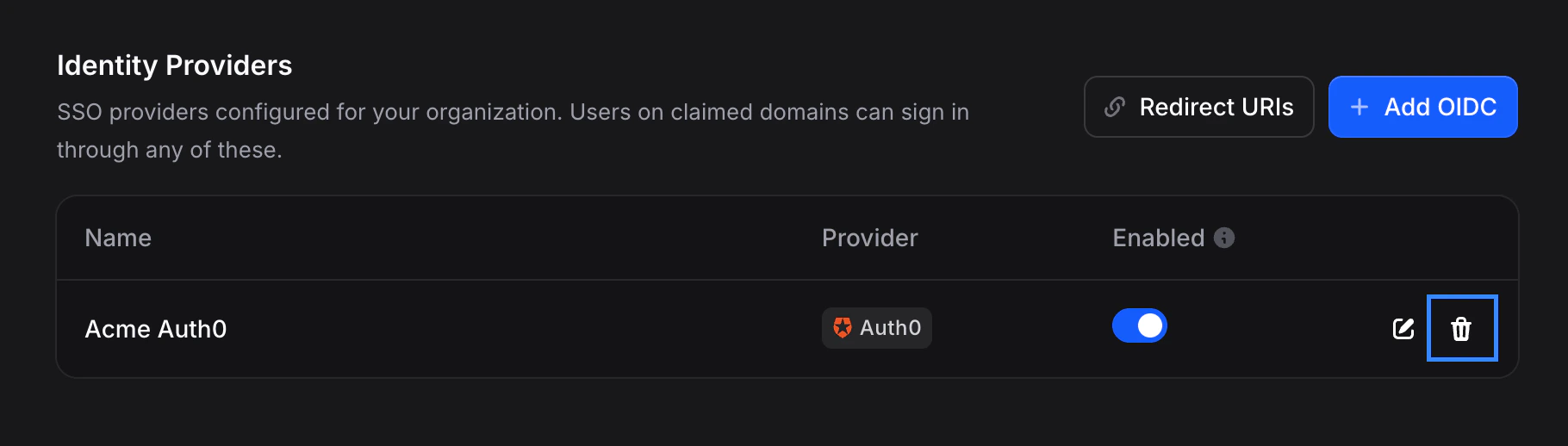 Delete icon on profile row