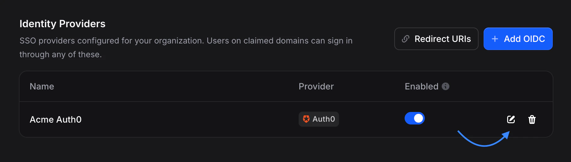 Edit icon on profile row