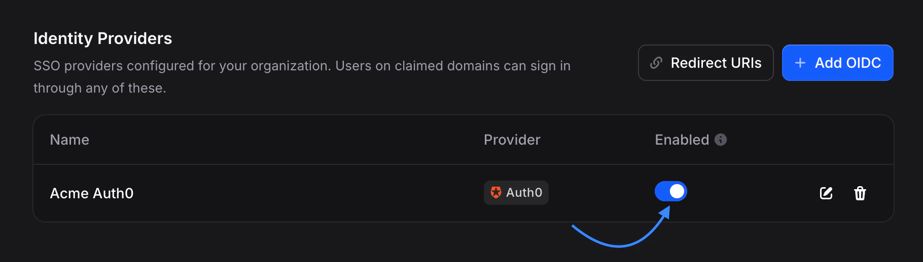 Enabled toggle on profile row