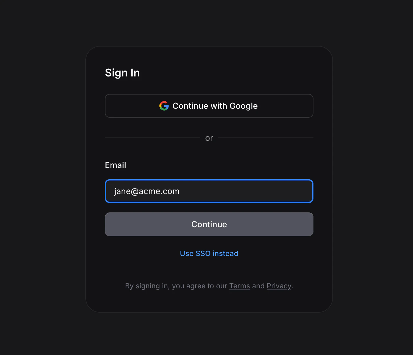 Sign-in email entry