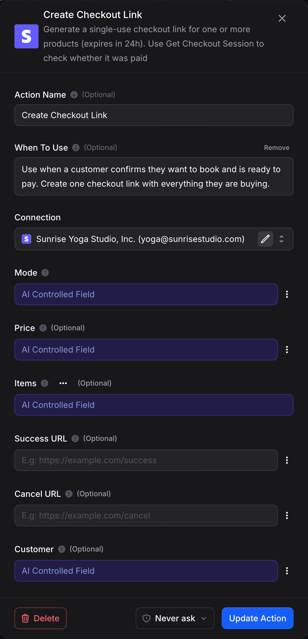 Stripe Create Checkout Link