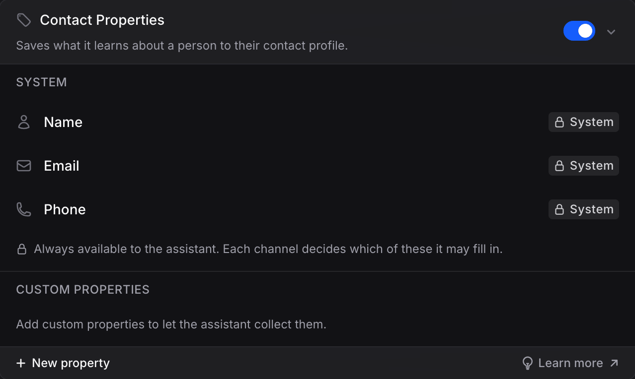 Assistant Contact Properties