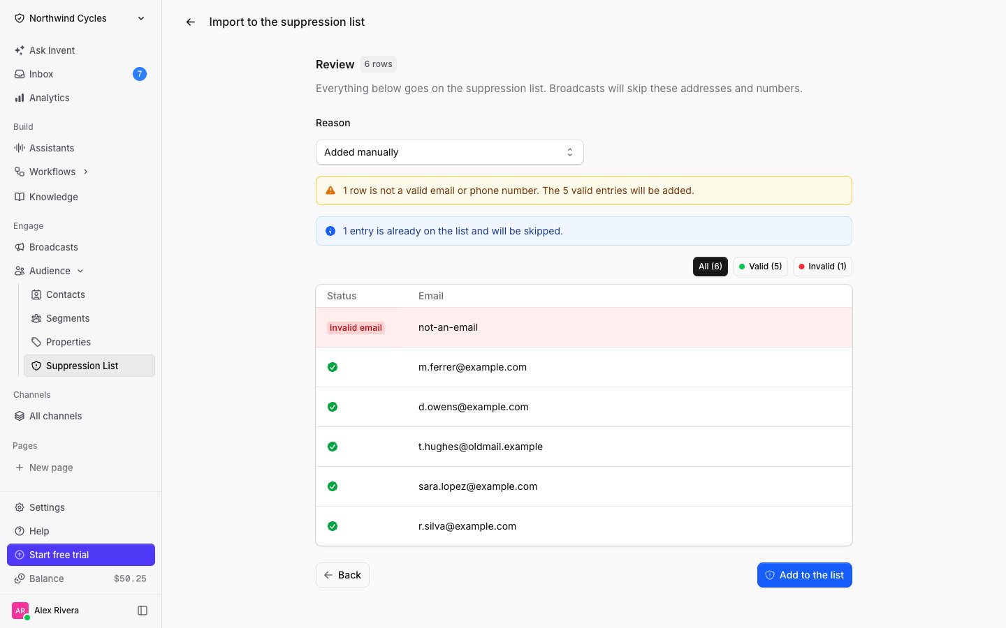 Review a suppression import
