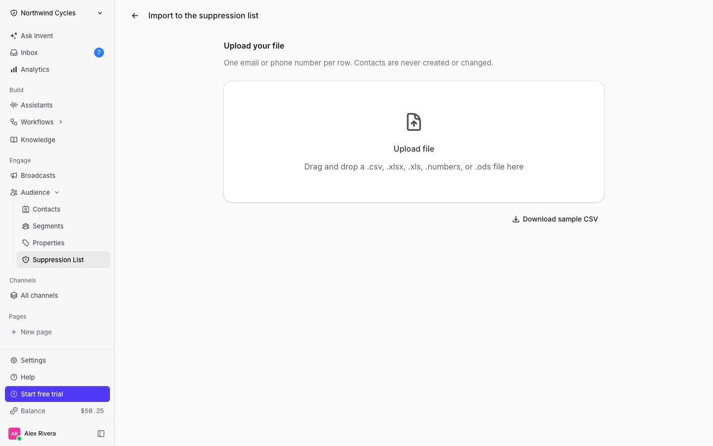 Upload a suppression file