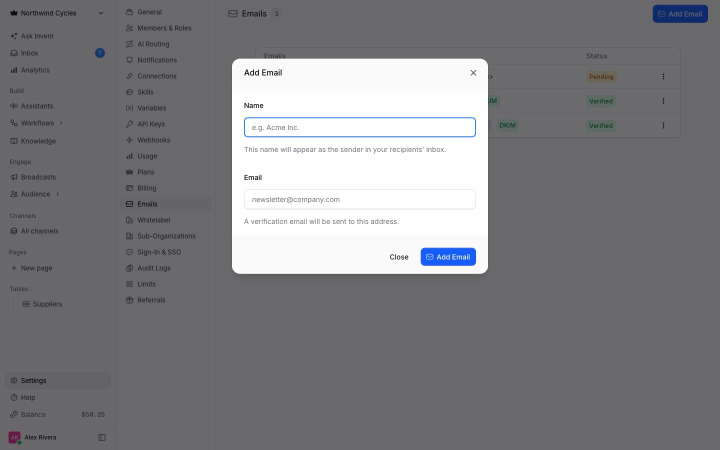 Add a sender address