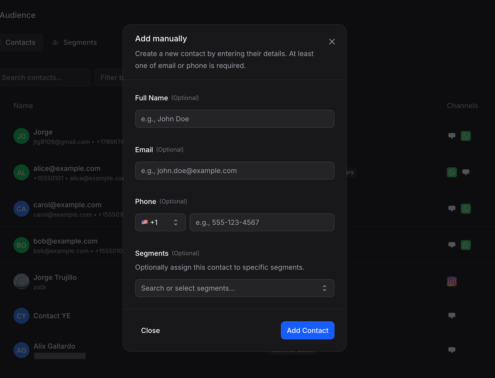 Add Contact Manually