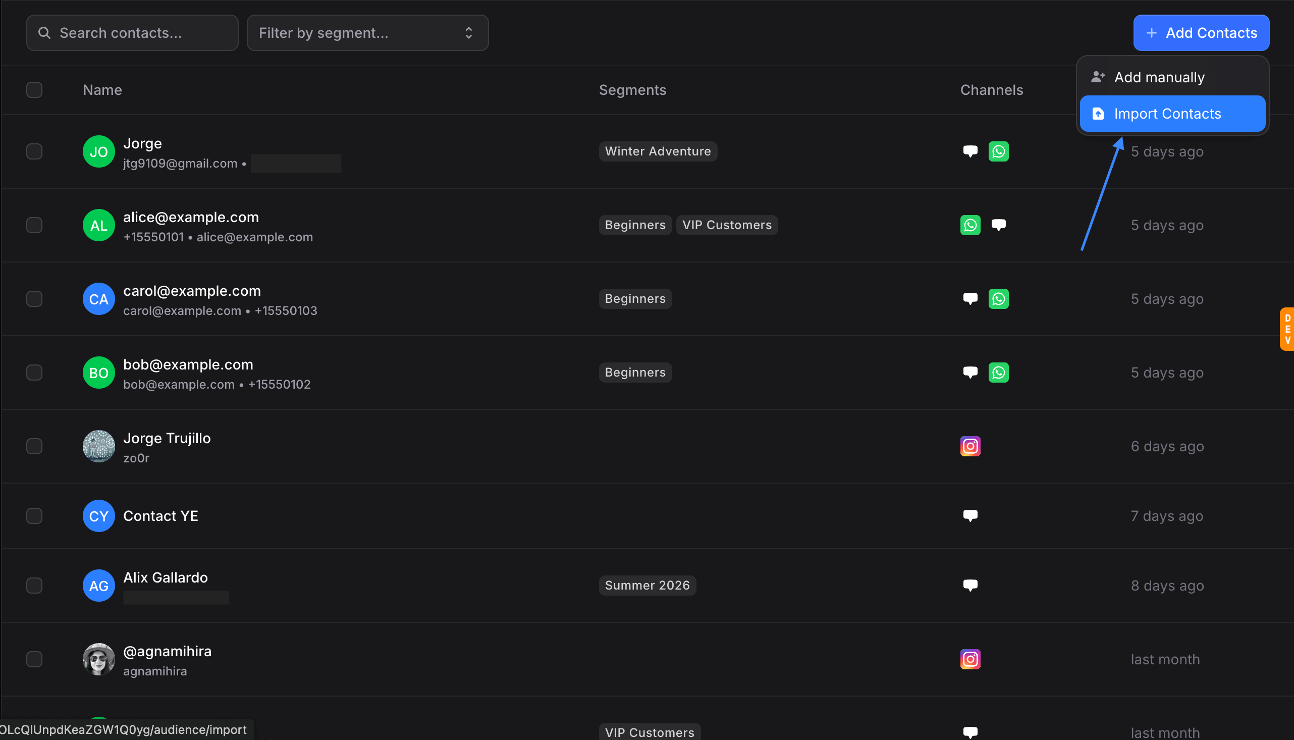 Import Contacts Button