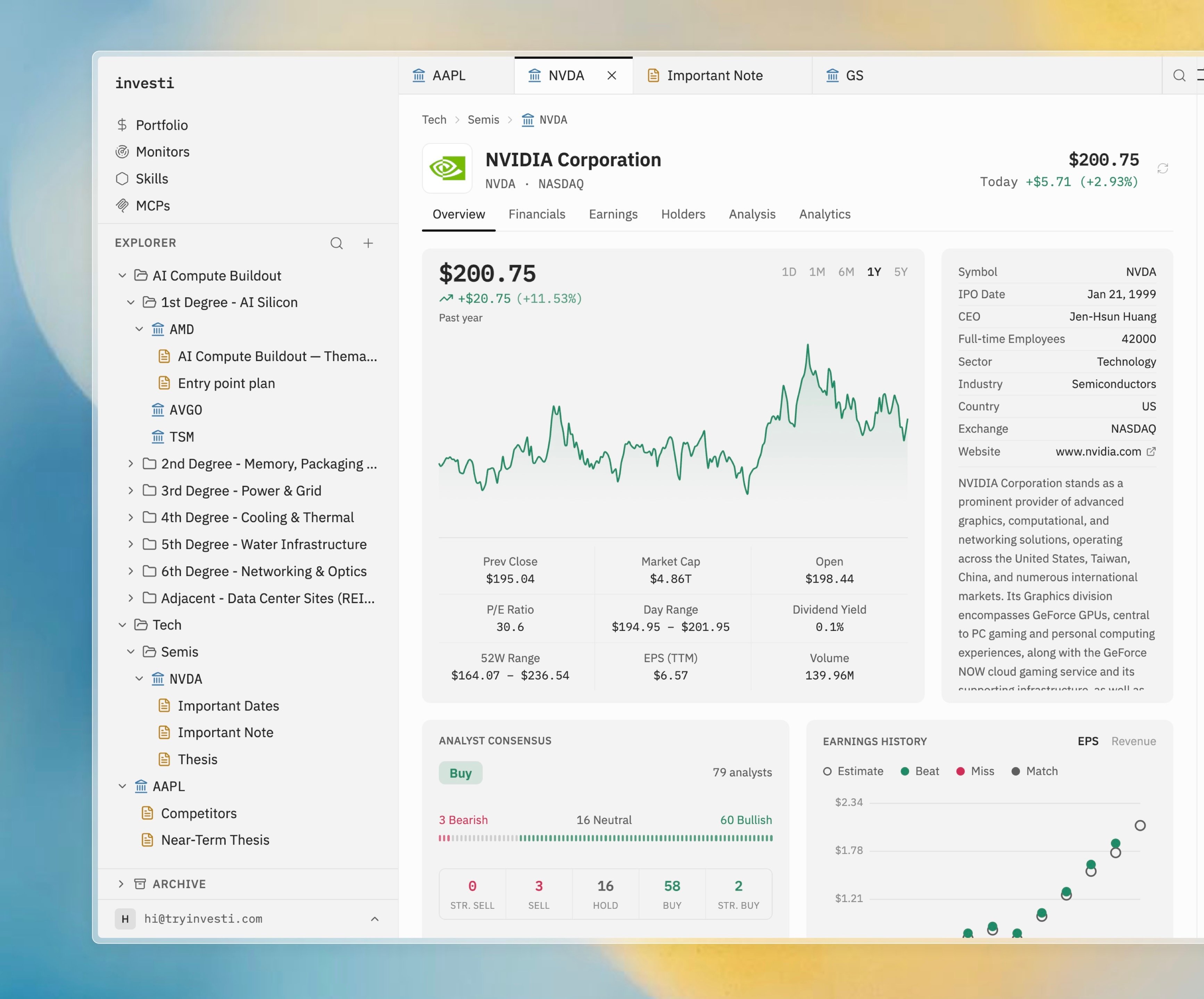 Explorer tree with folders, companies, and notes nested freely