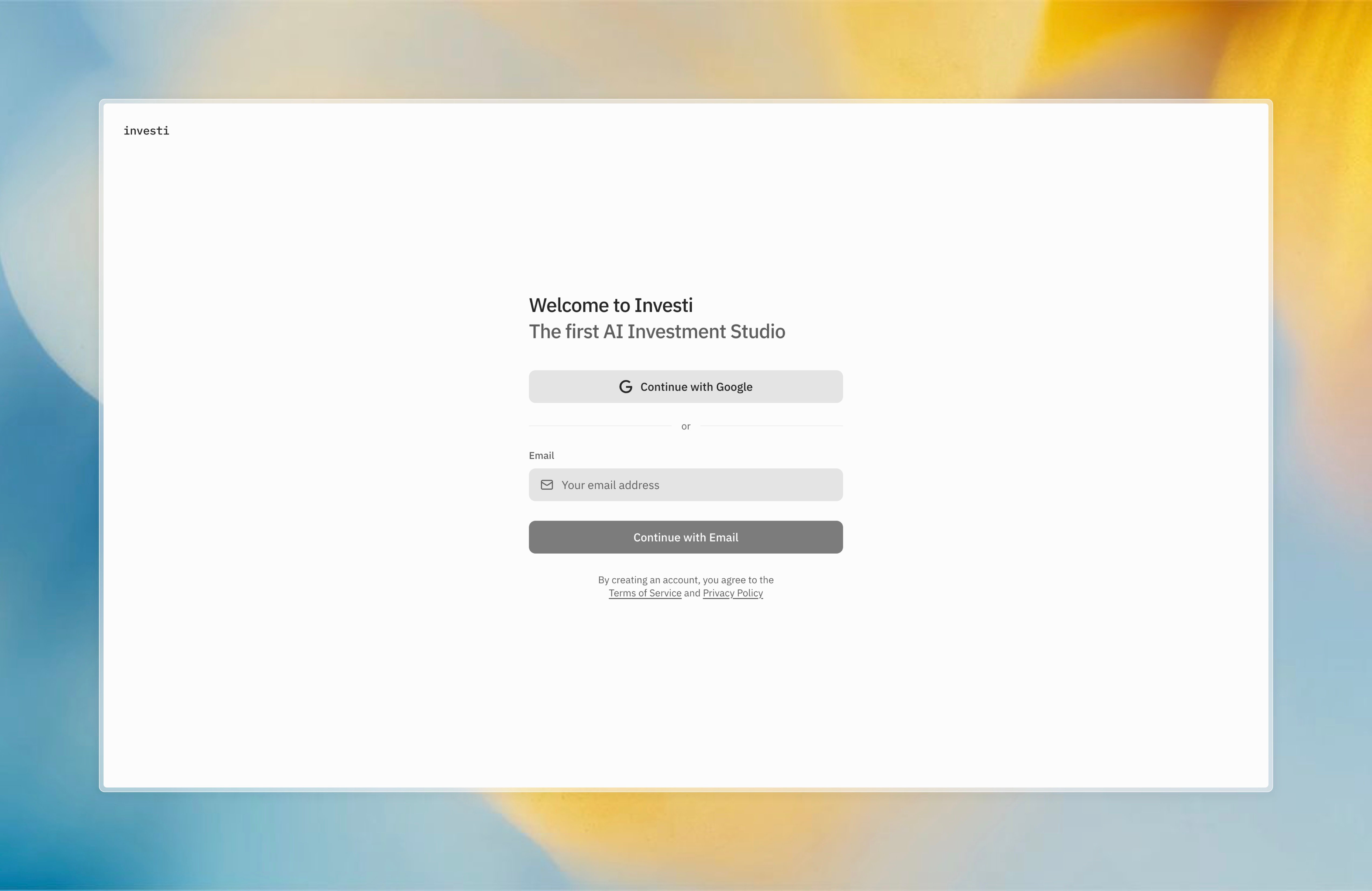 Sign-in screen with Google and email-code options