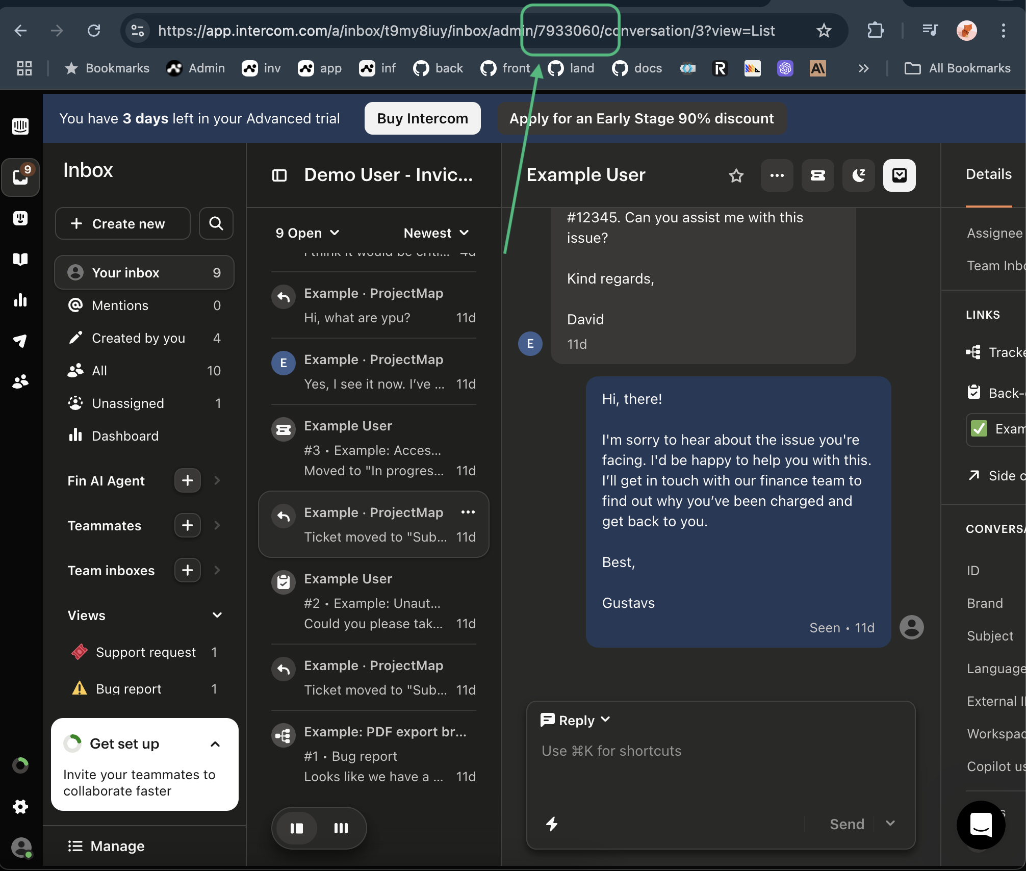 Admin ID in Intercom URL