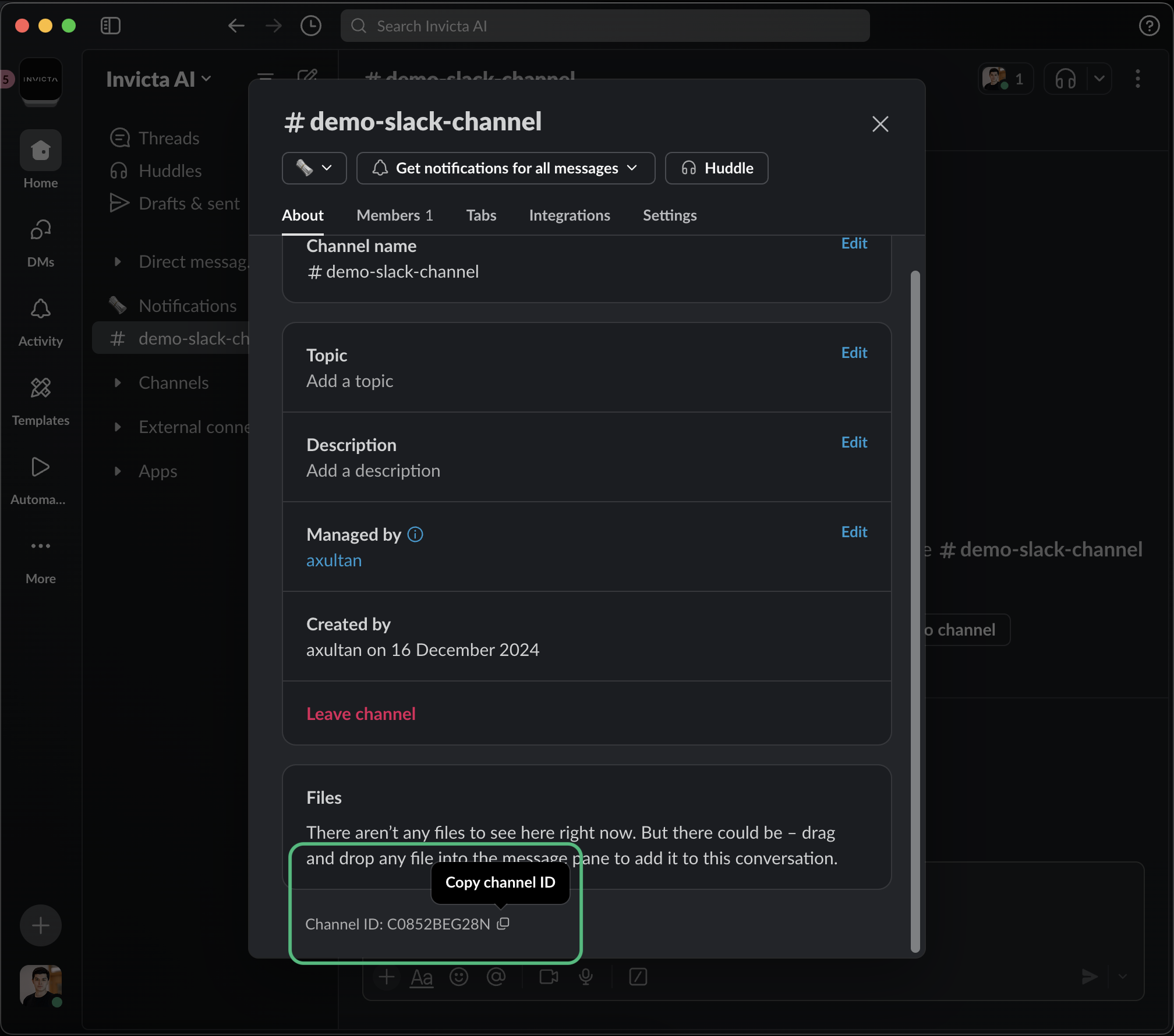 Channel ID in channel details