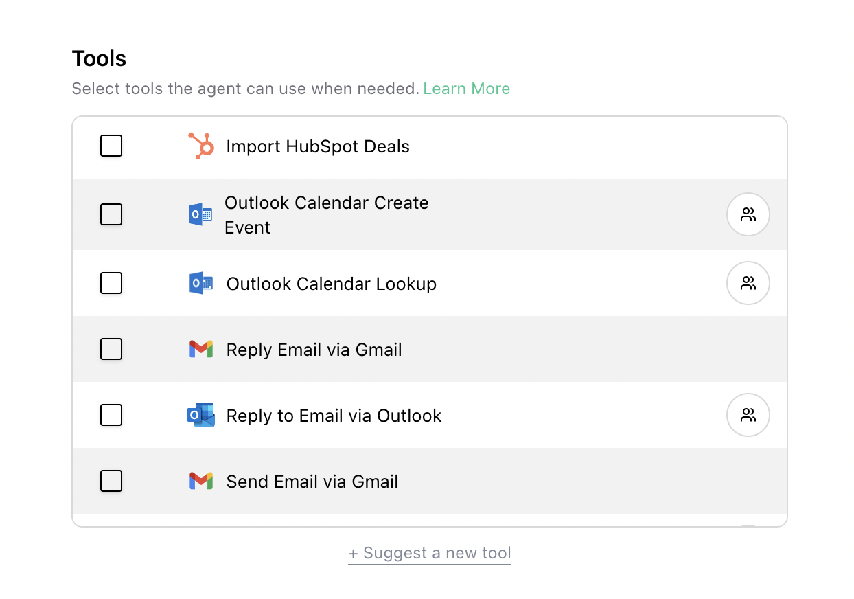 Agent builder with multi-account icon