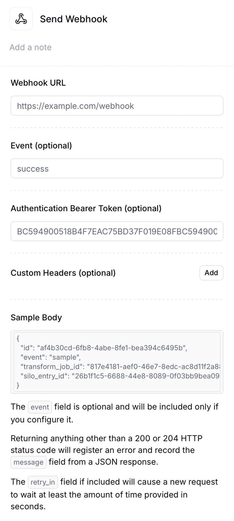 Webhook step configuration