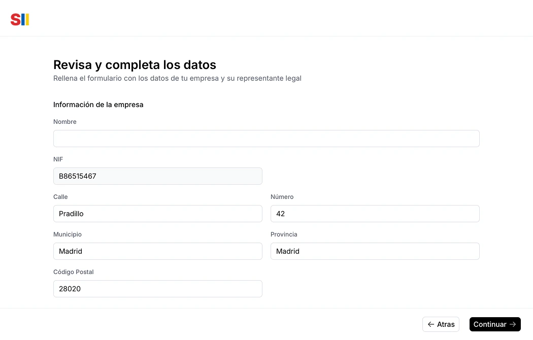 Supplier registration wizard