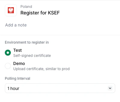 Choose KSeF environment (Test or Demo)