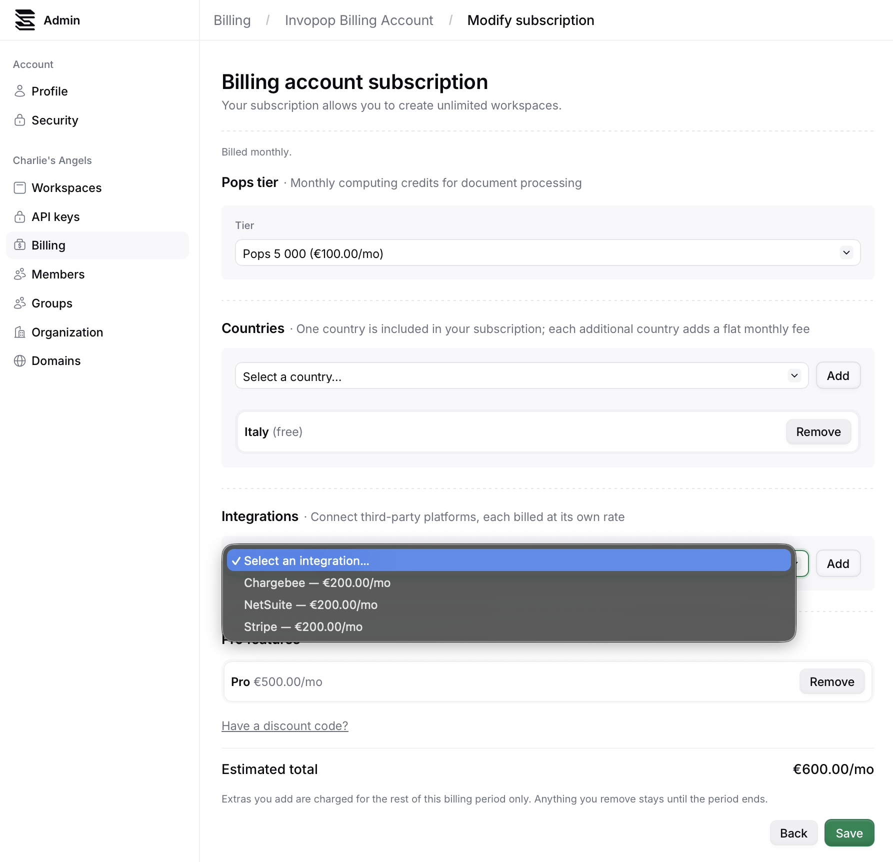 Billing Modify Subscription Products