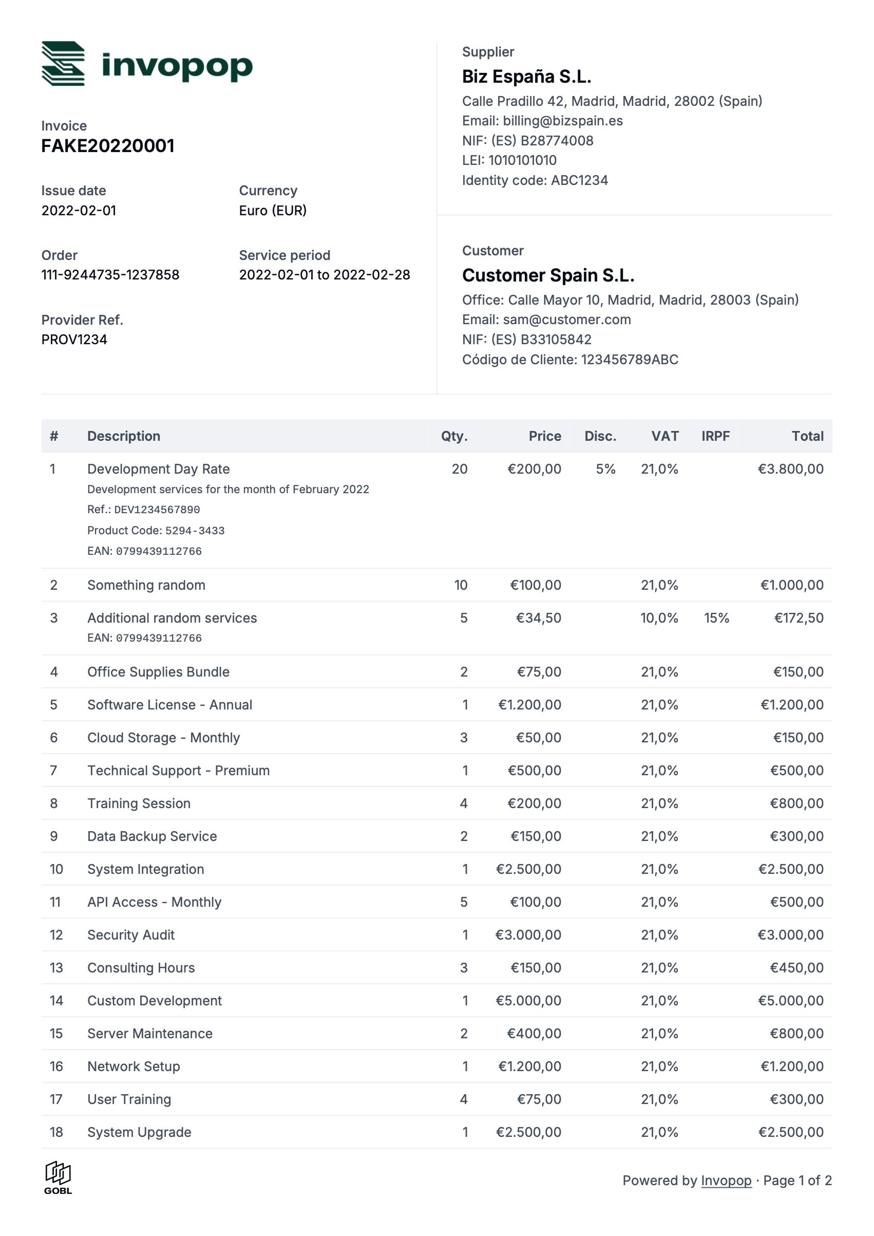 Example PDF invoice Full invoice
