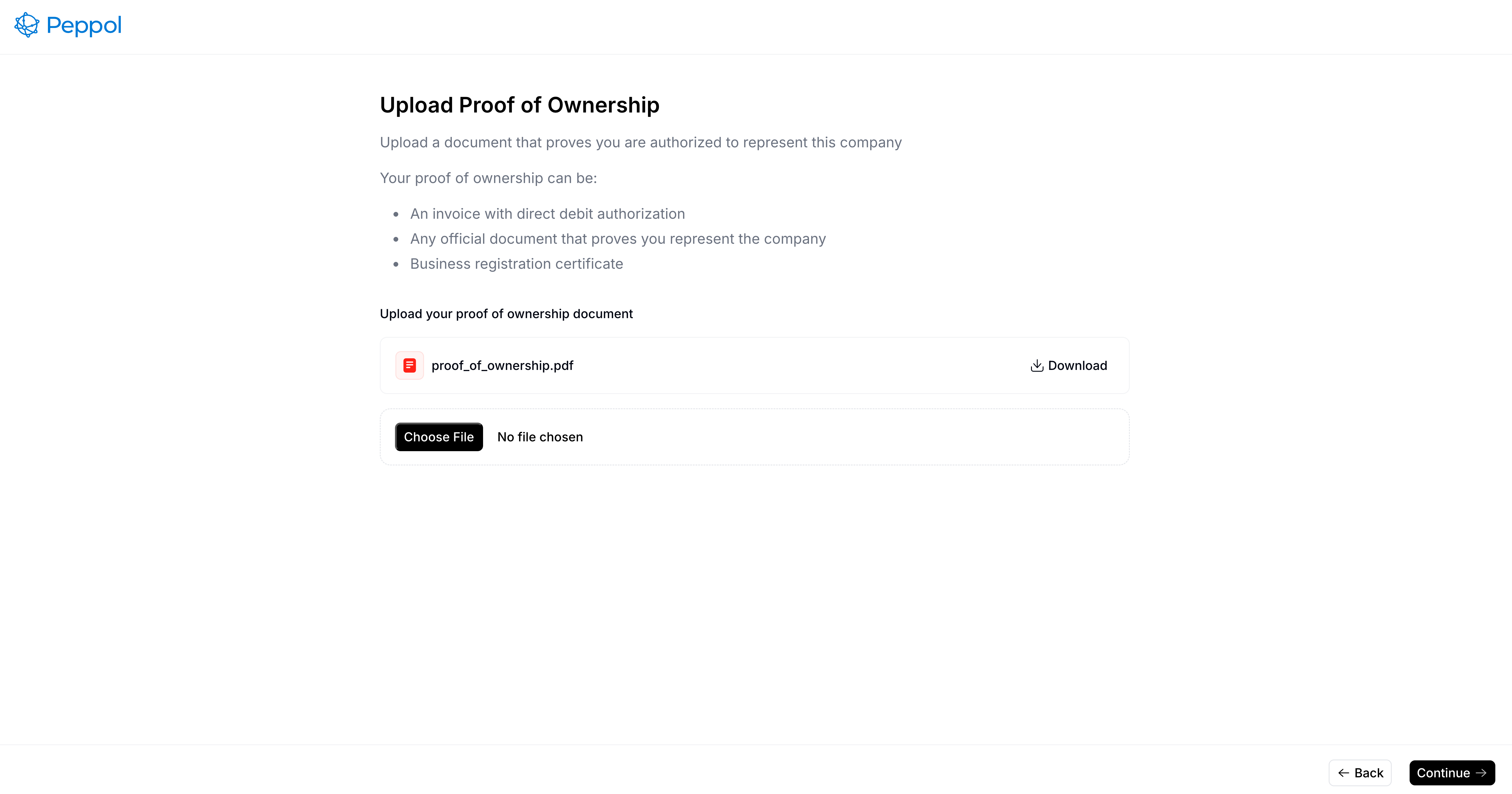 Peppol registration wizard