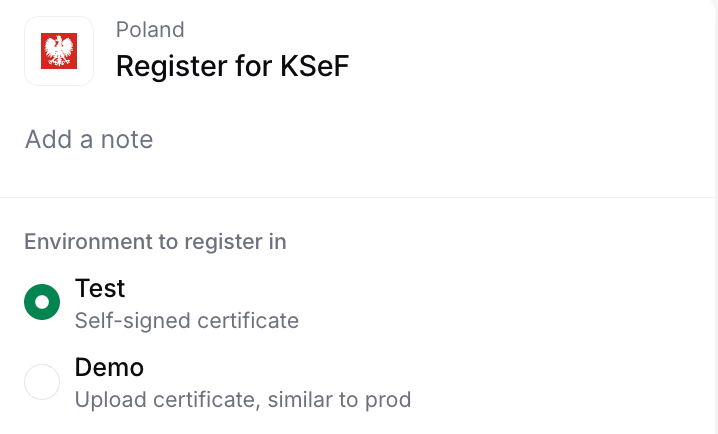 Choose KSeF environment (Test or Demo)