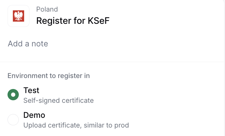 Choose KSeF environment (Test or Demo)
