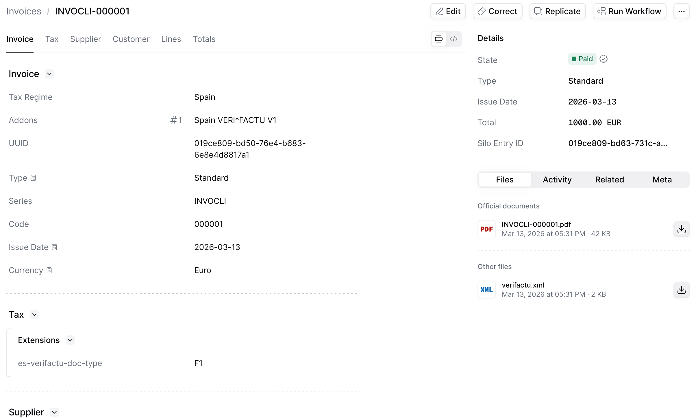 Run Workflow button in the silo entry toolbar