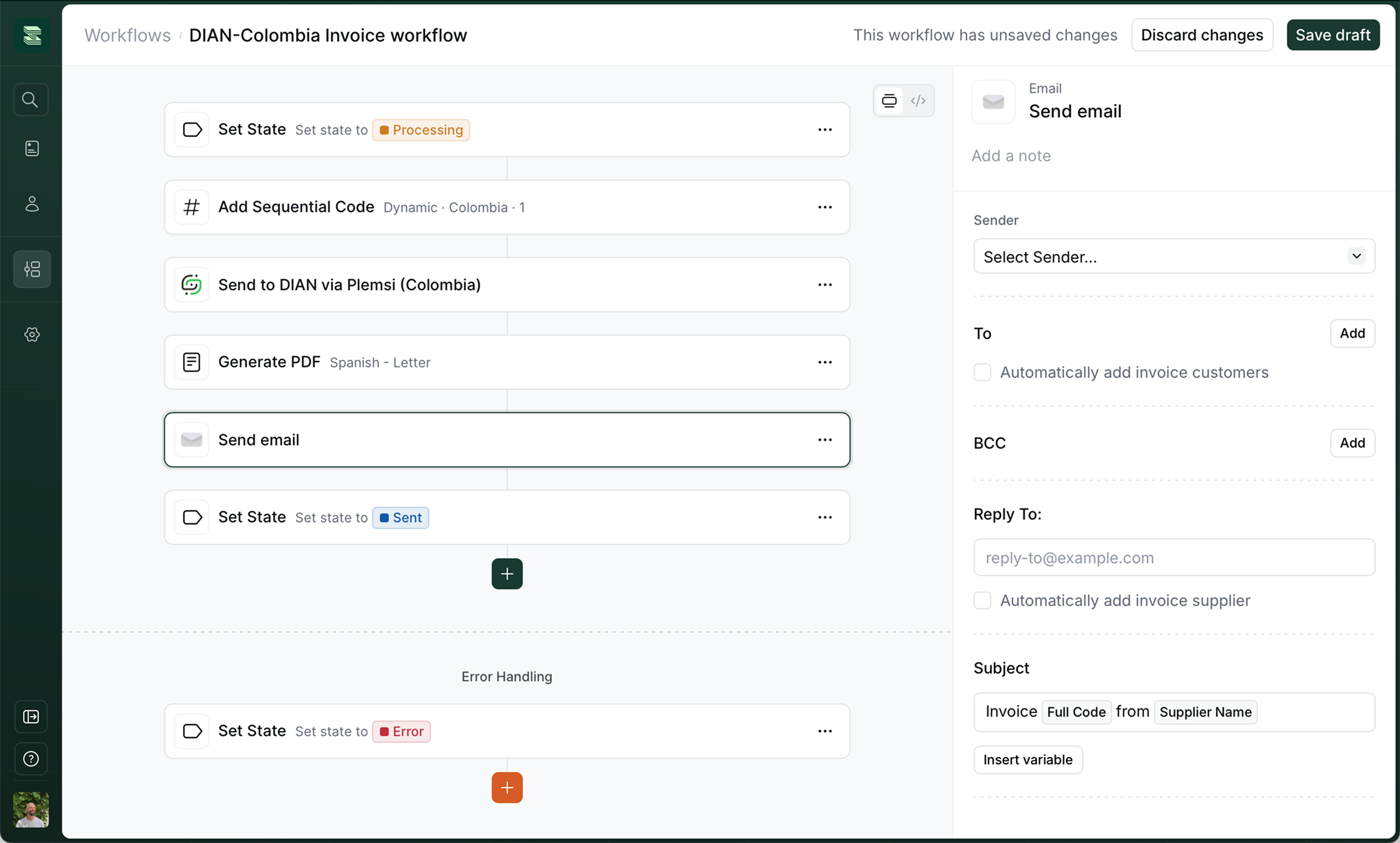 Email step configuration