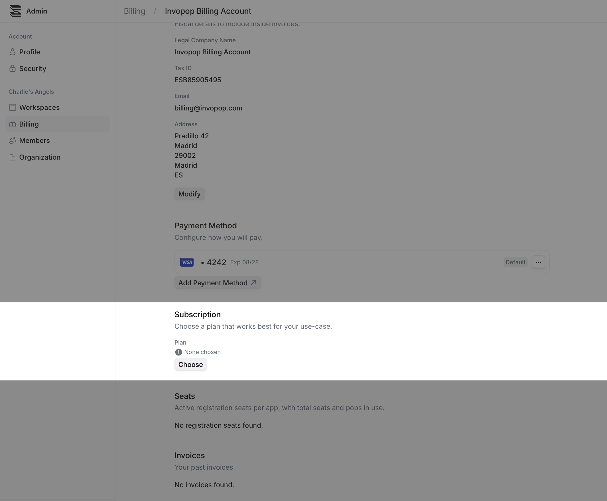 Subscription section with the Choose button