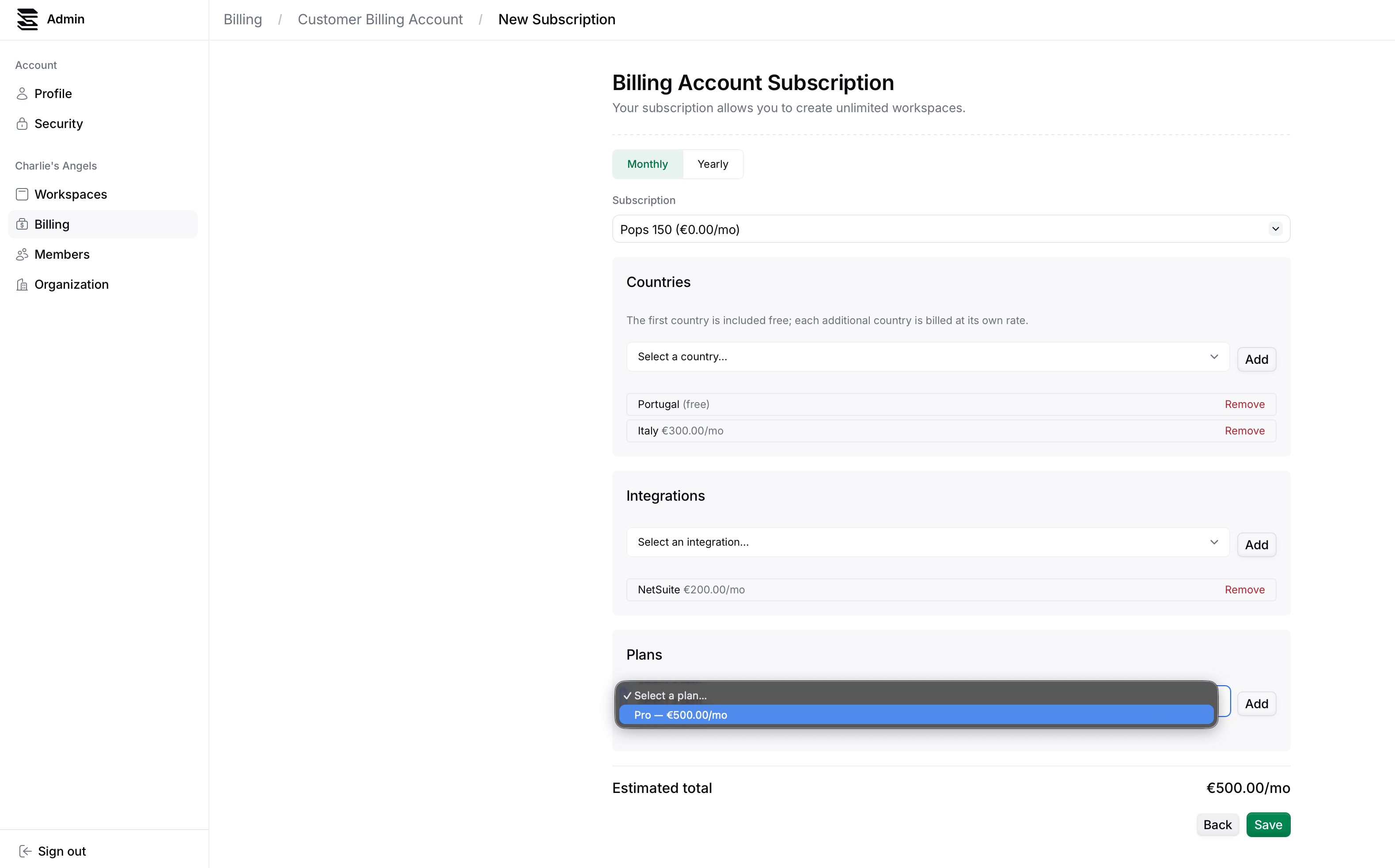 Modify subscription products