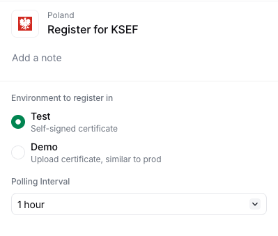 Choose KSeF environment (Test or Demo)