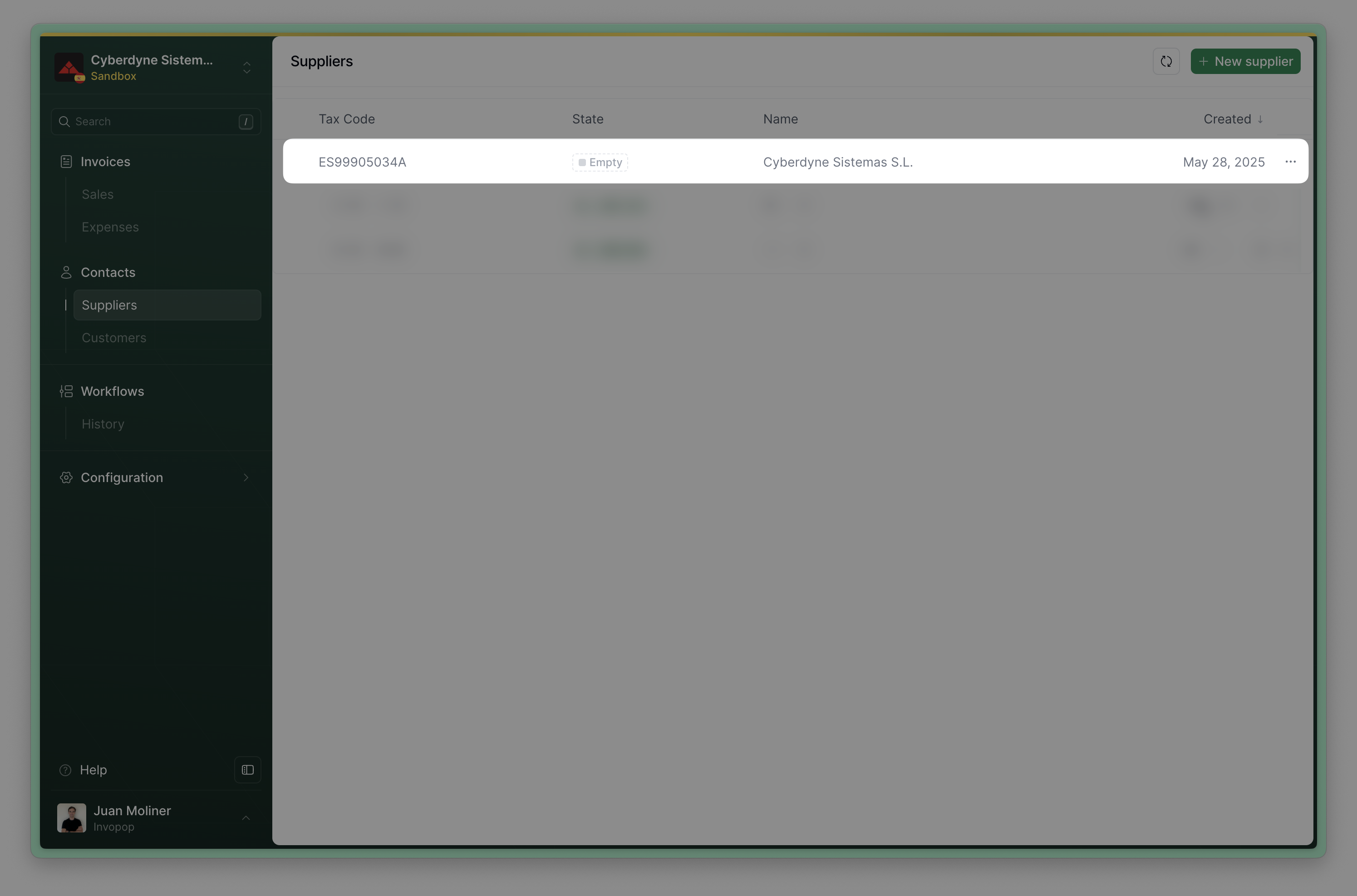 Upload supplier to Invopop