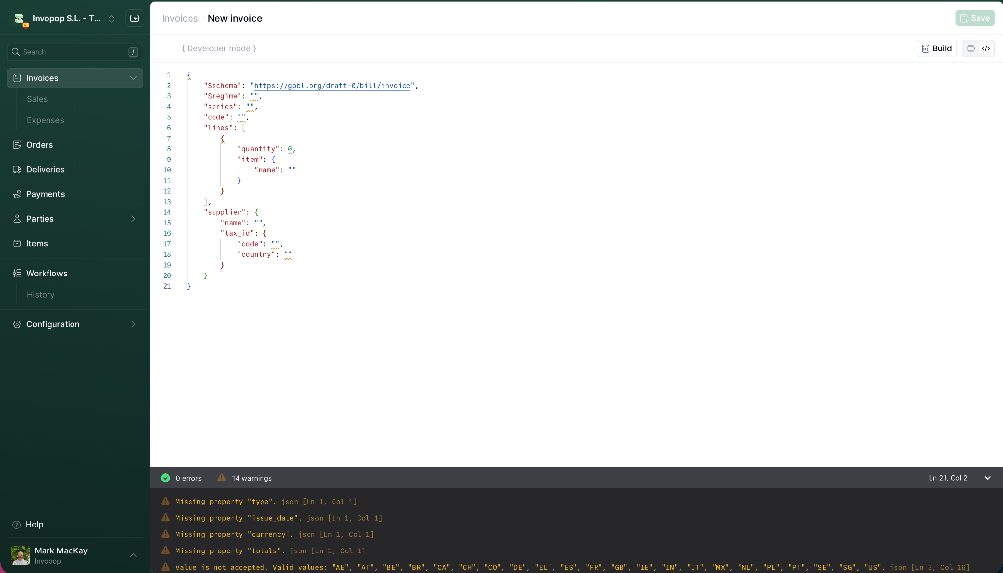 Invoice editor