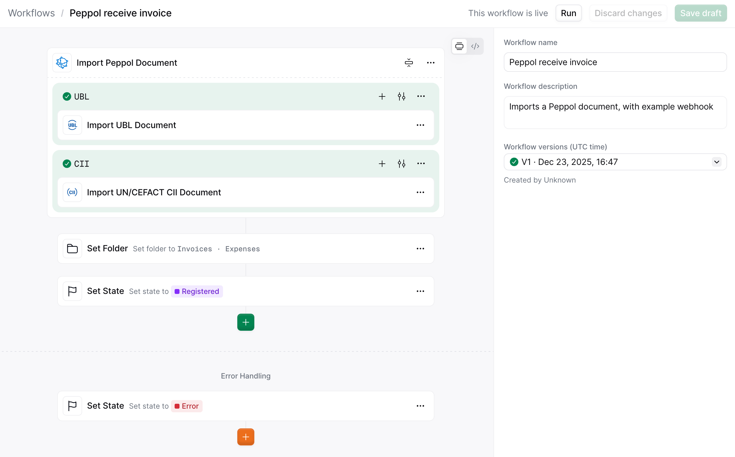 Run button in the workflow editor