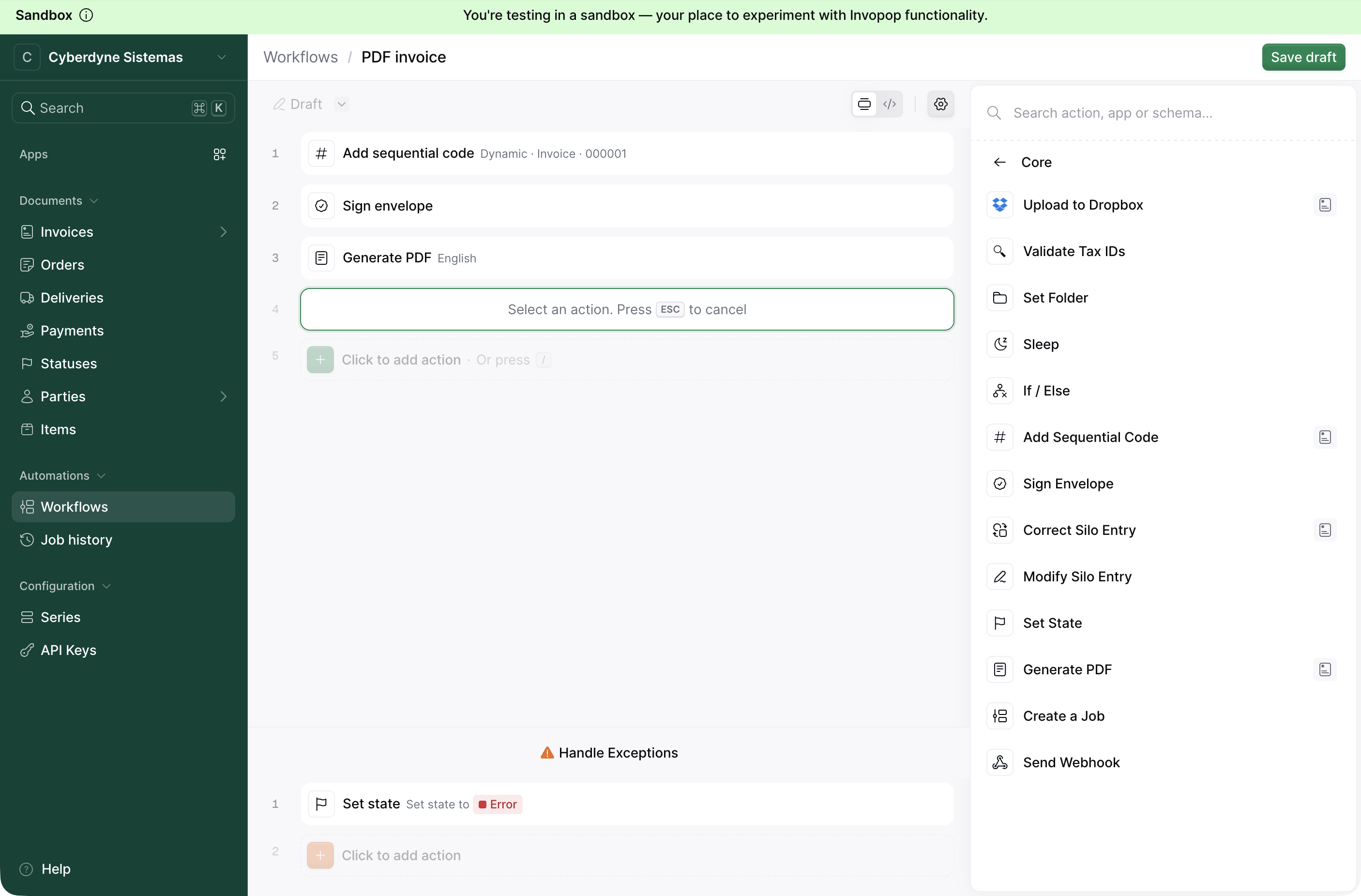 Action picker with the Set State action