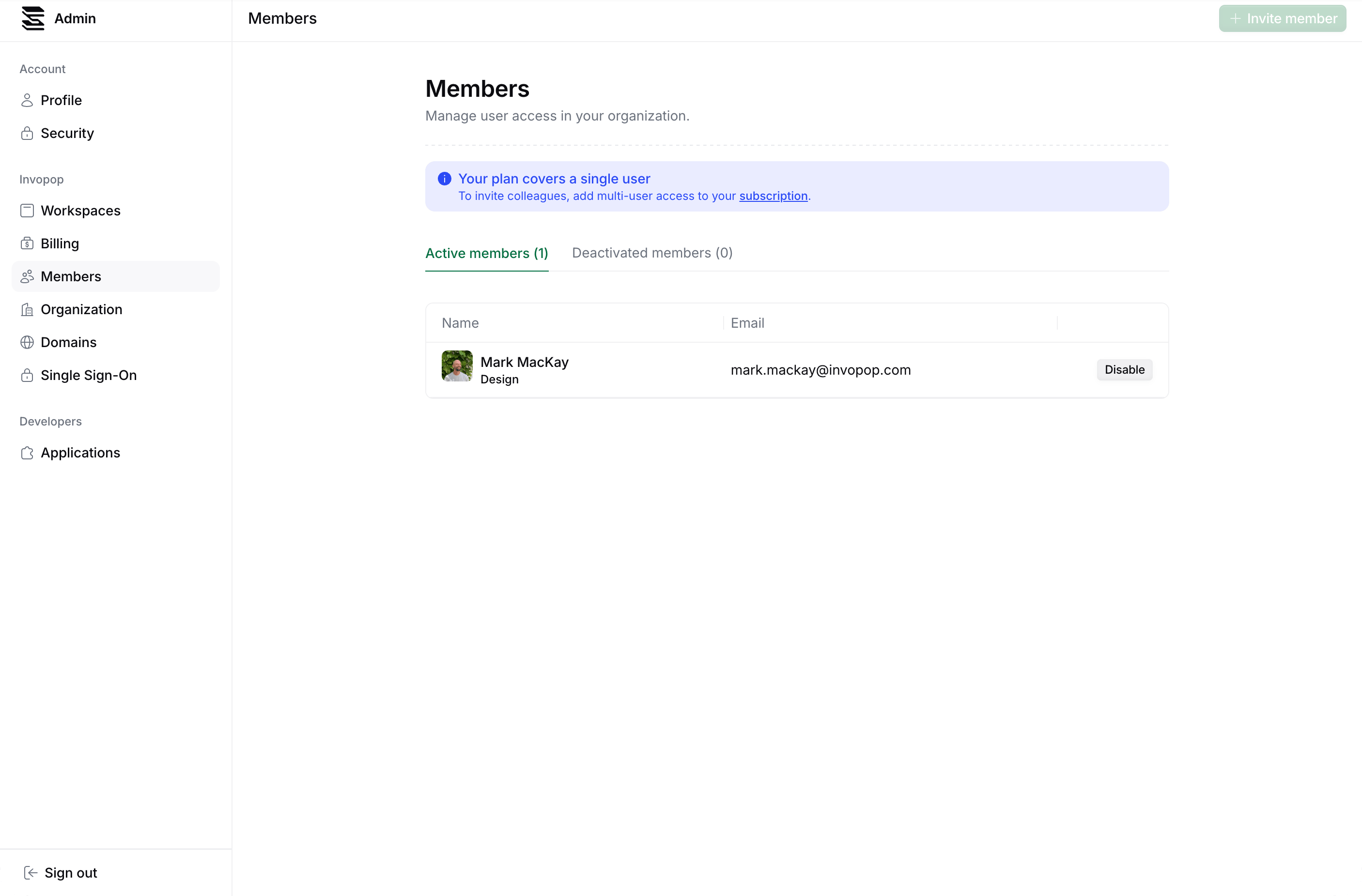 Organization members page