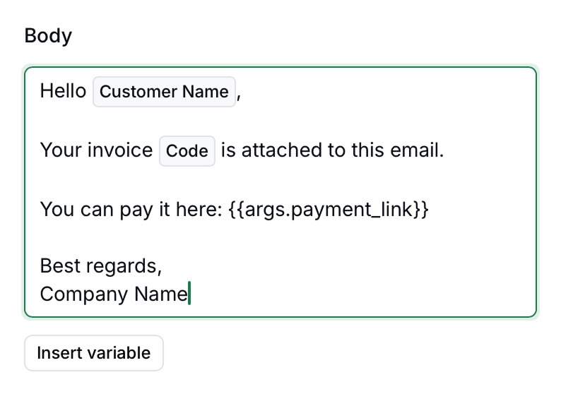 Email step configuration