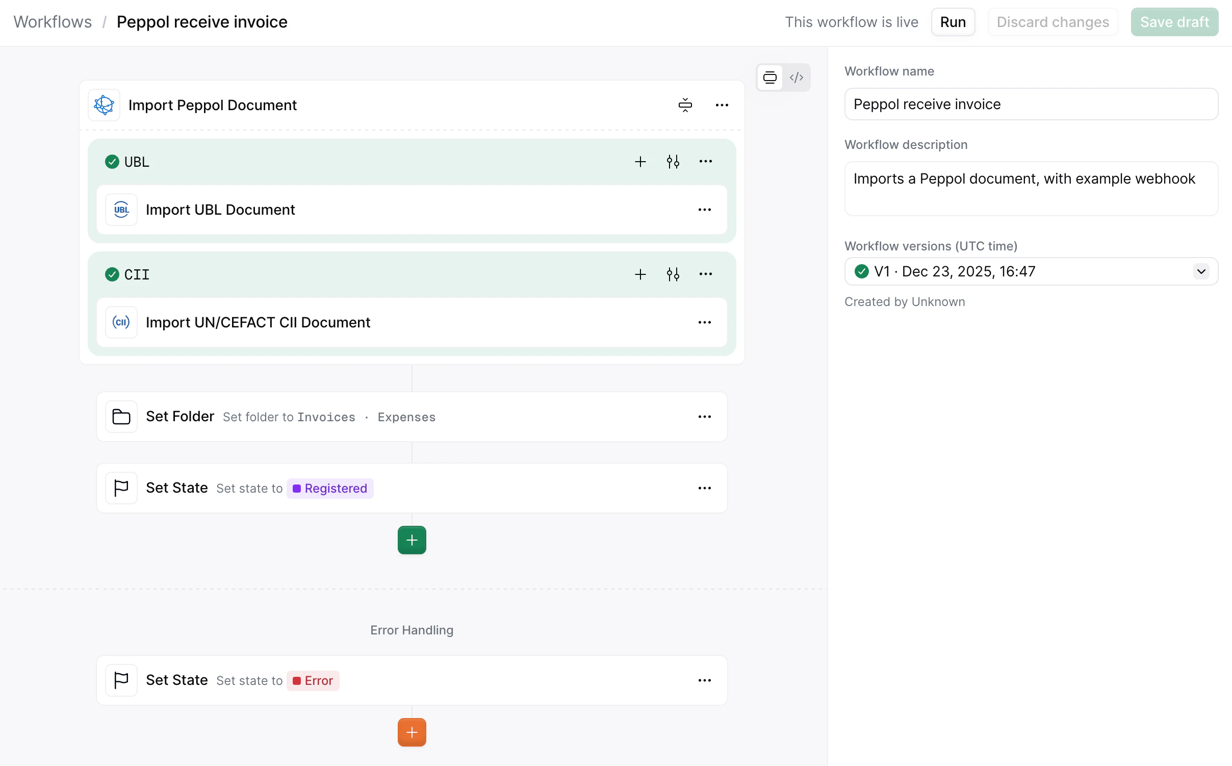 Run button in the workflow editor