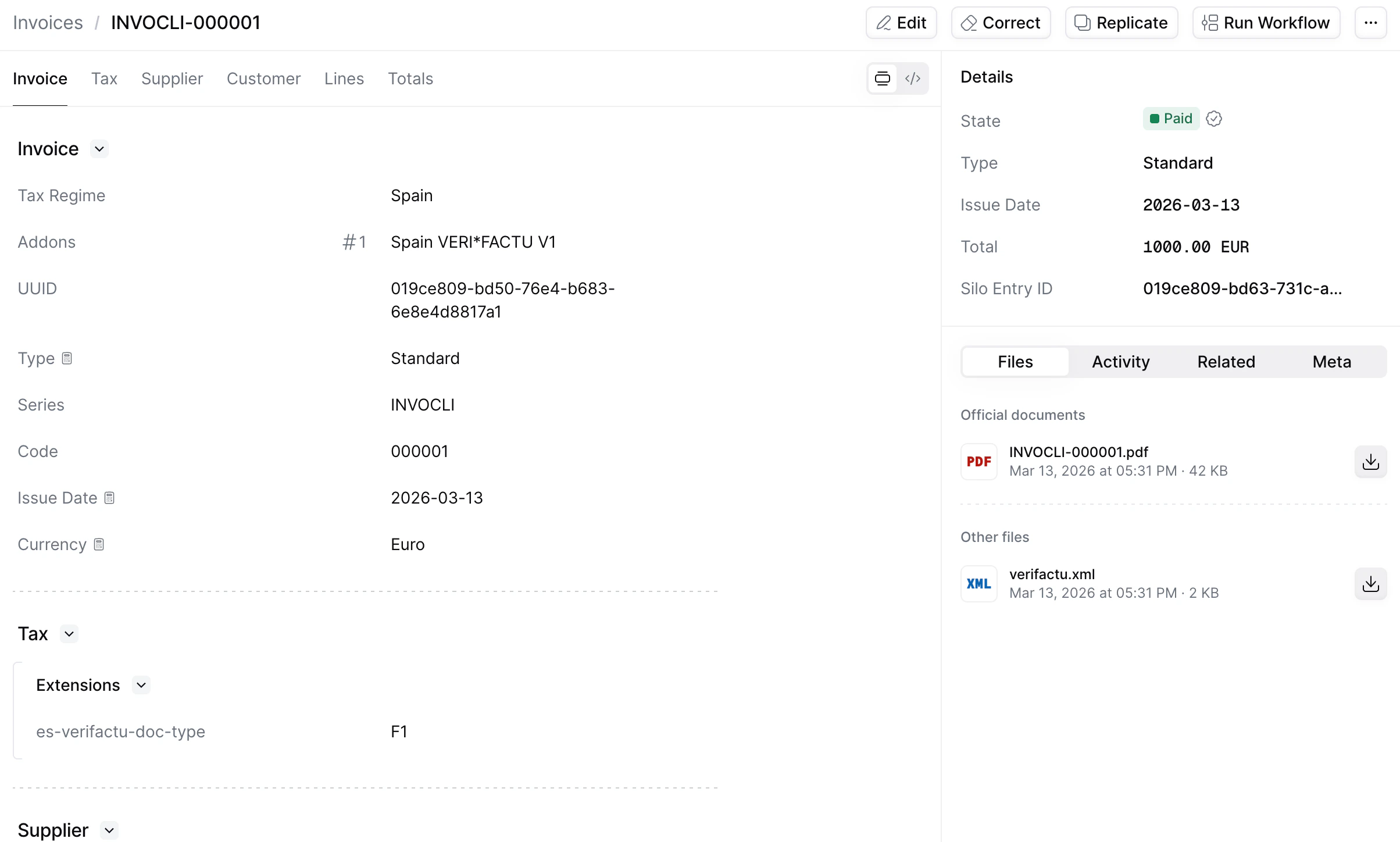 Run Workflow button in the silo entry toolbar