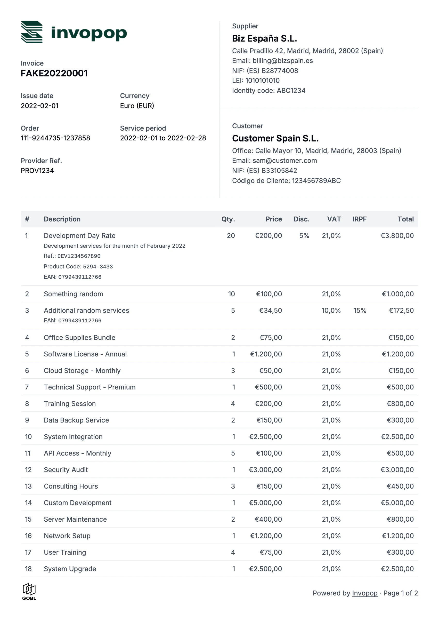 Example PDF invoice Full invoice