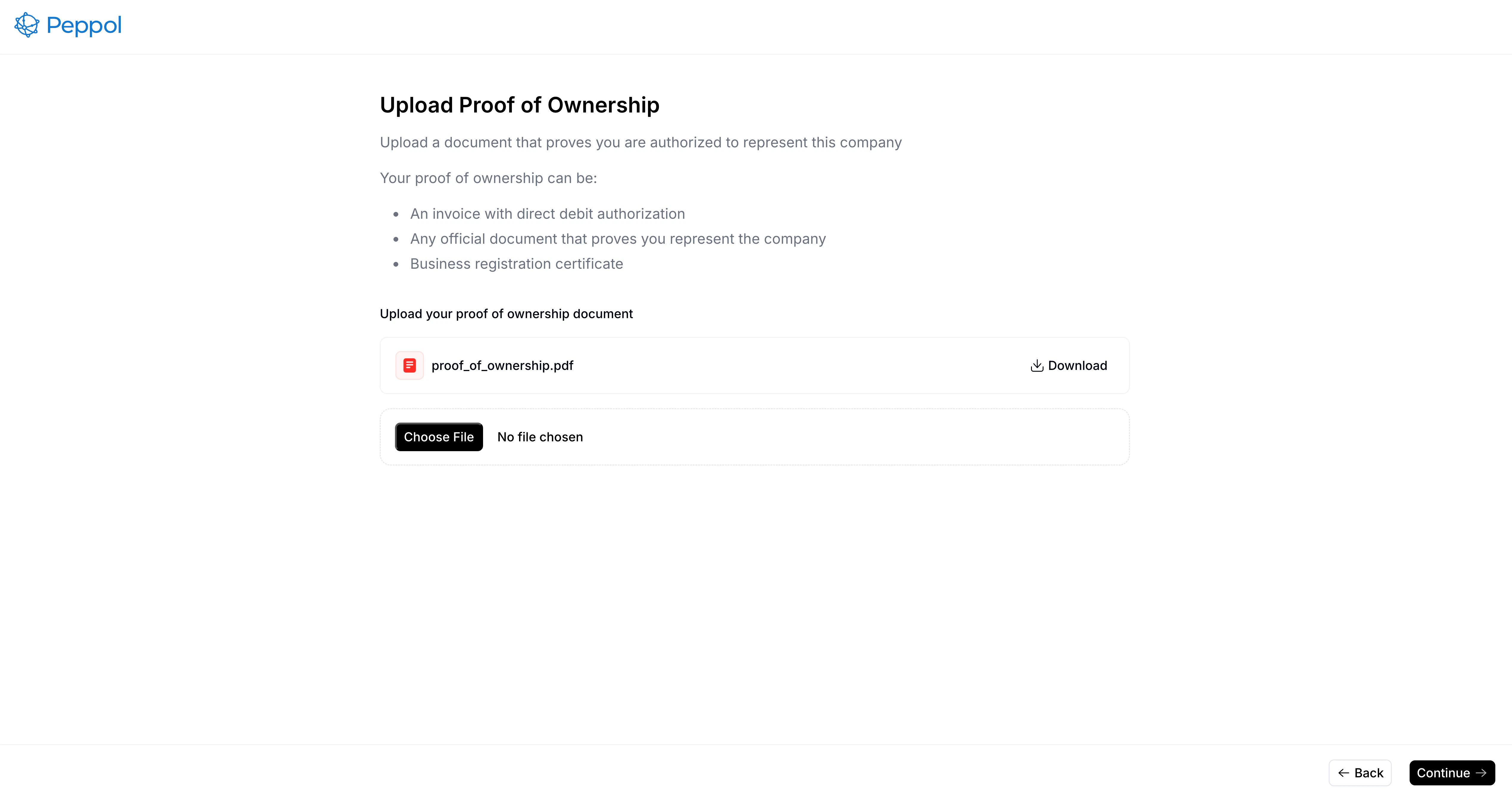 Peppol registration wizard