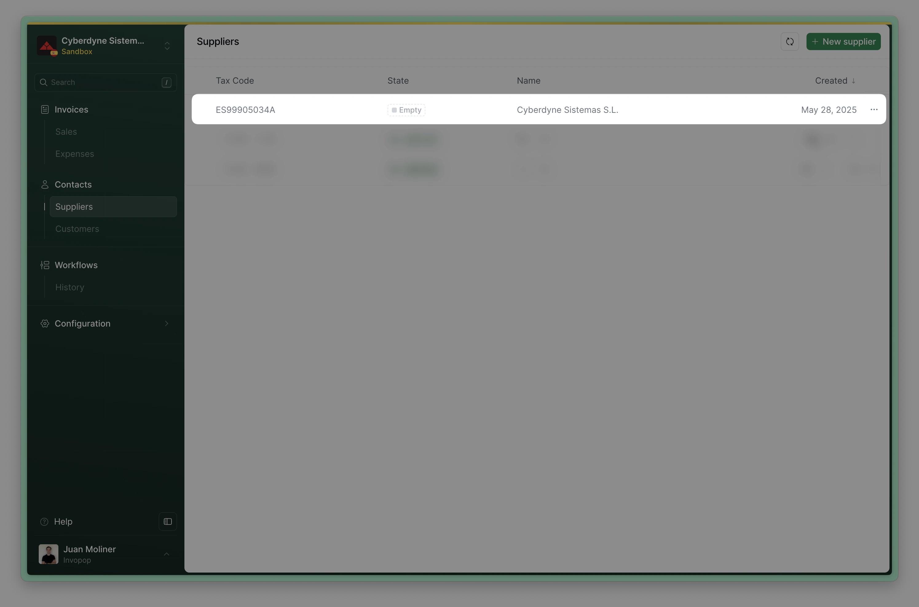Upload supplier to Invopop