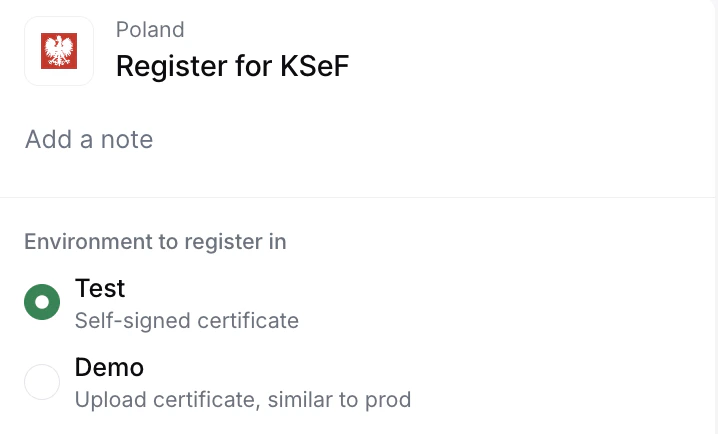 Choose KSeF environment (Test or Demo)