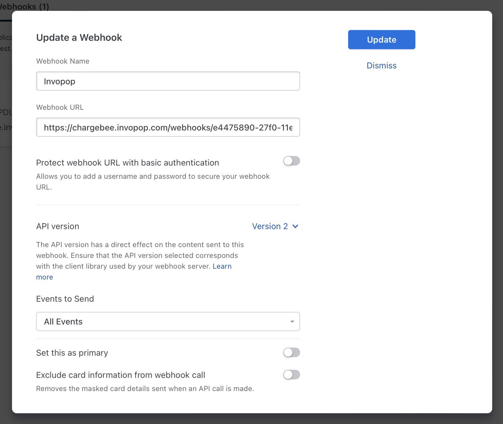 Chargebee webhook form