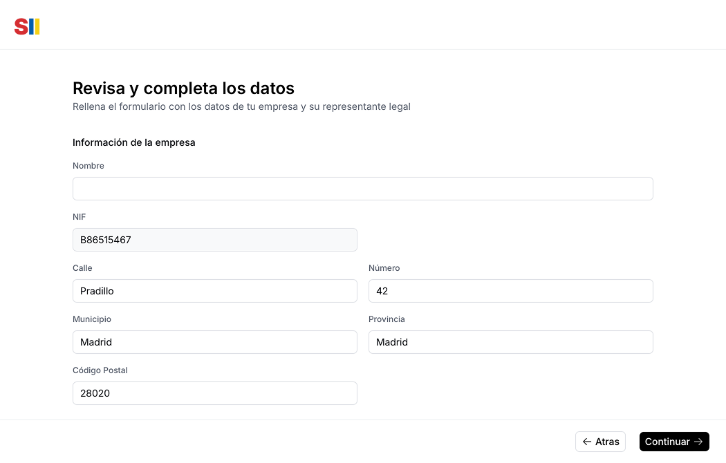 Supplier registration wizard