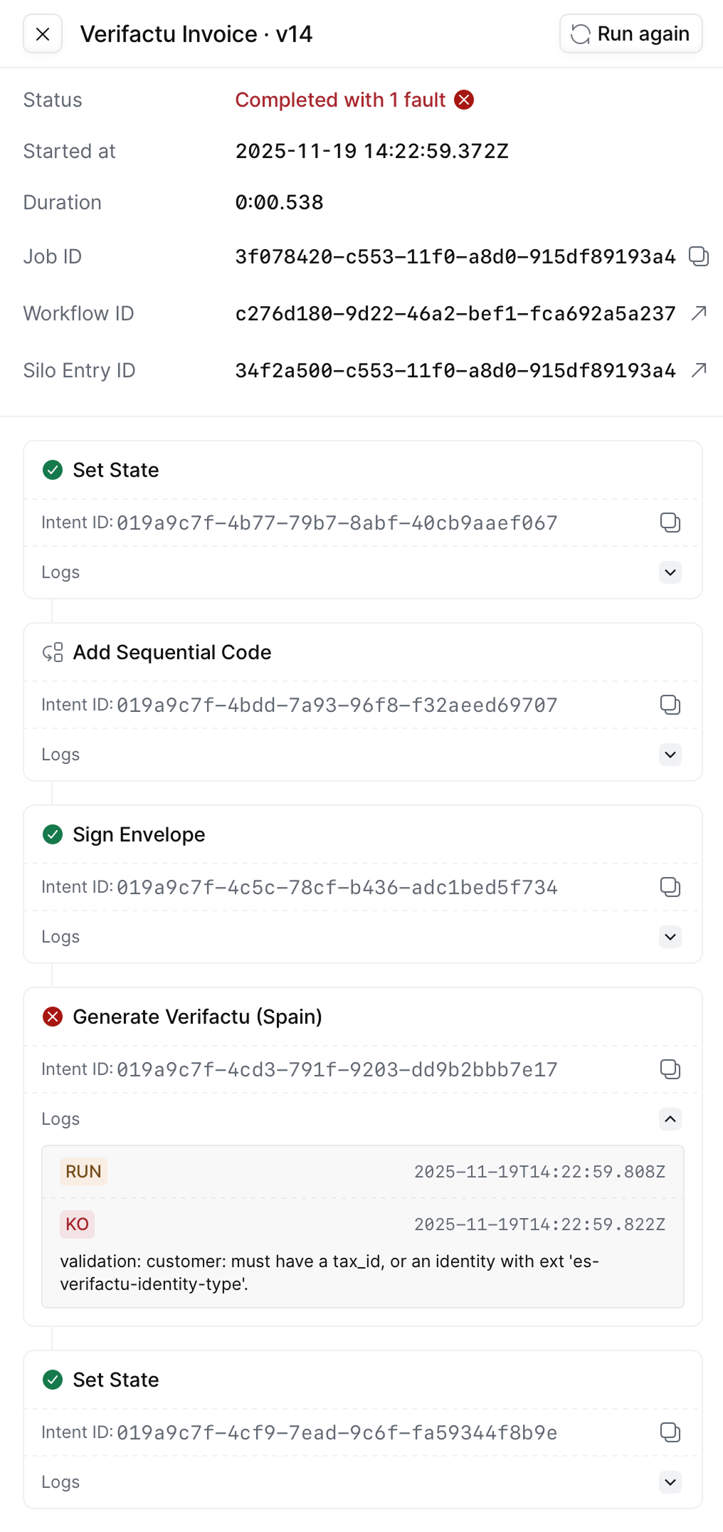 Job execution details view