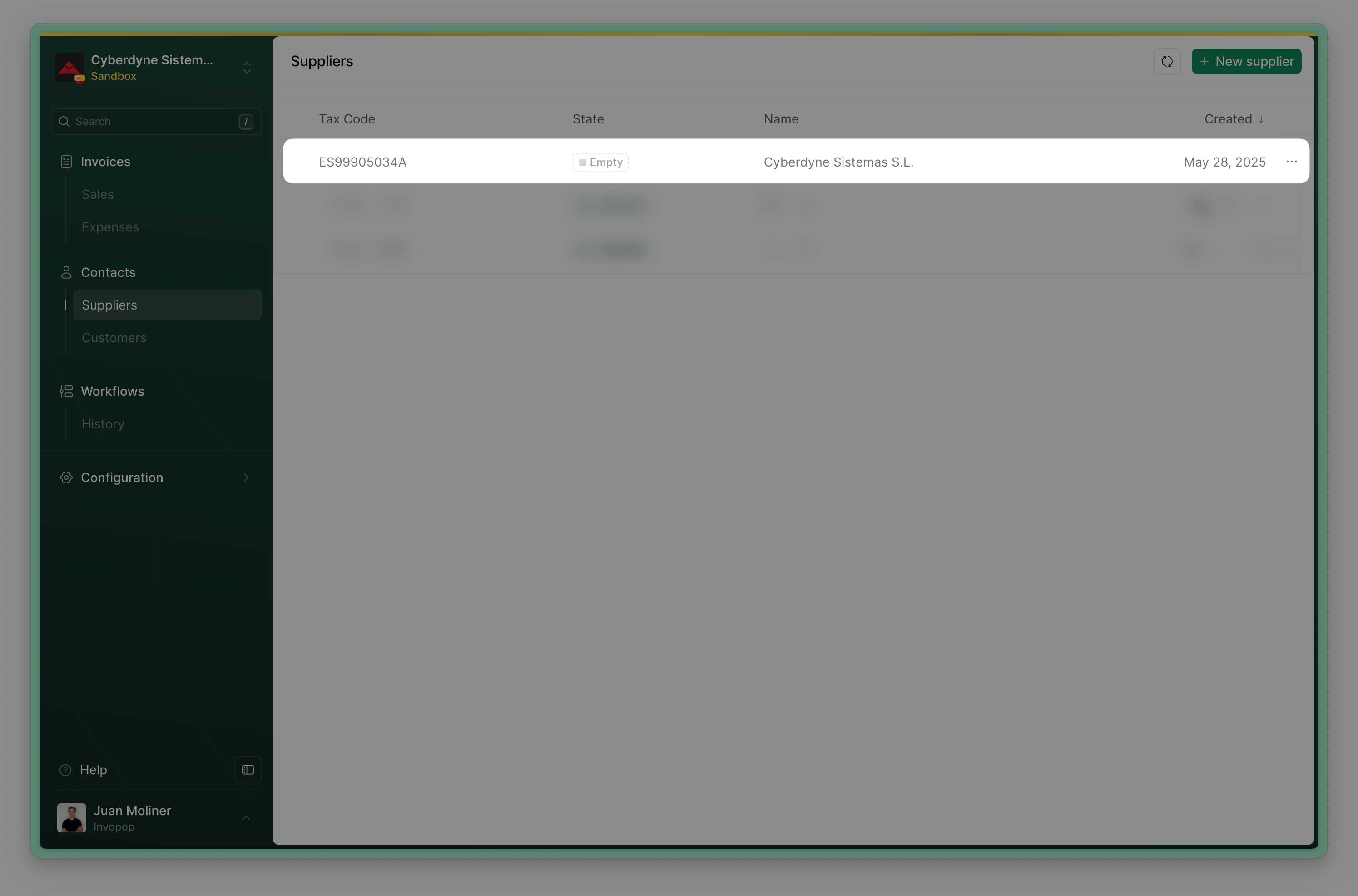 Upload supplier to Invopop