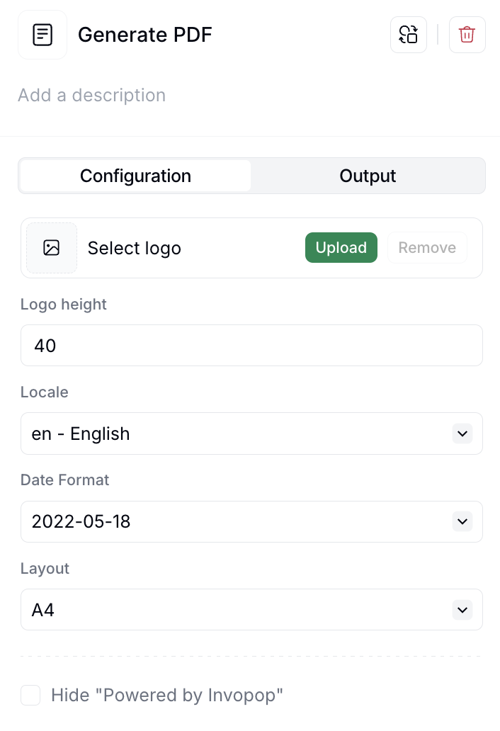 Generate PDF configuration
