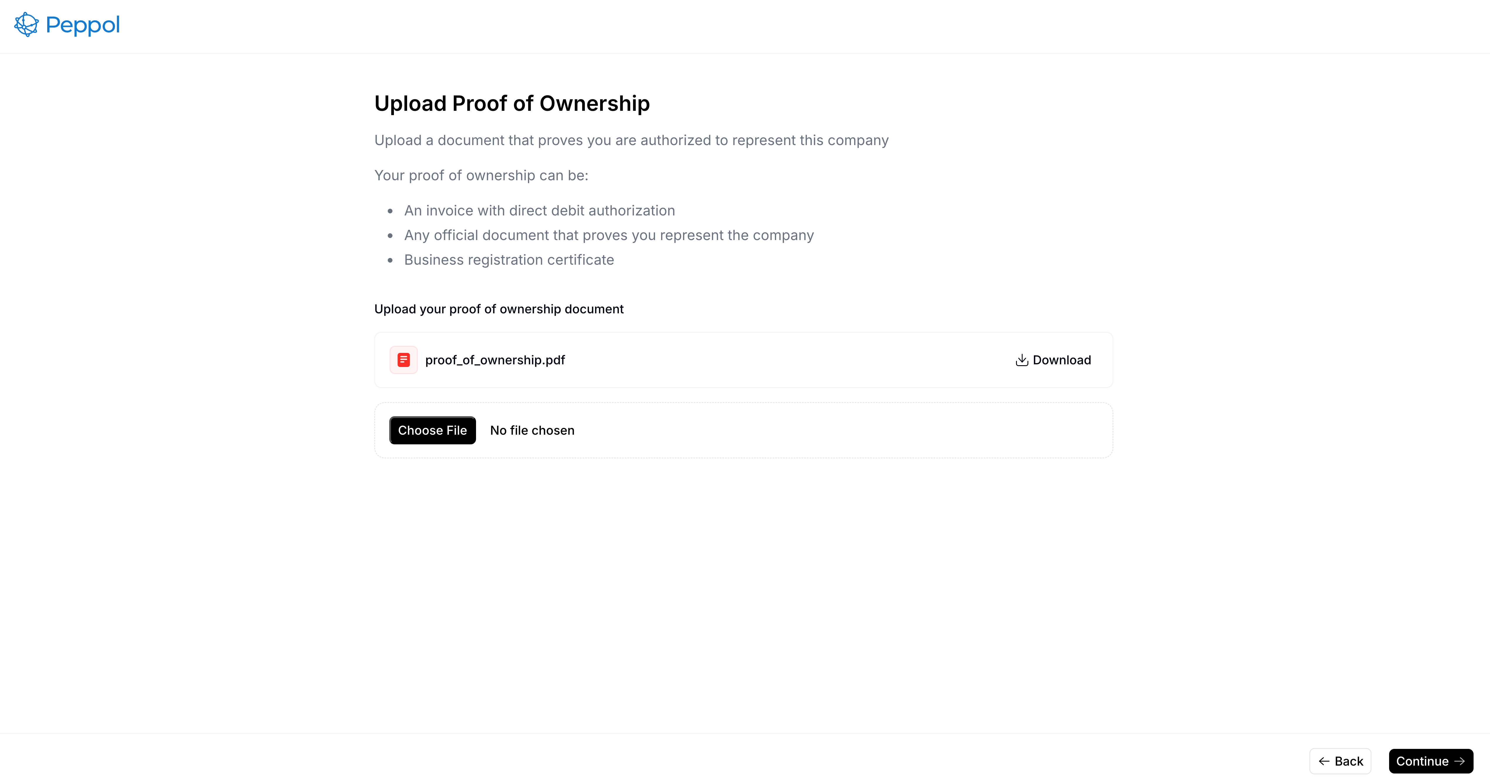 Peppol registration wizard